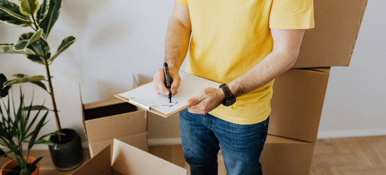 a boy checking the moving preparation